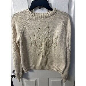 Evsie Girls Cream Knit Sweater XL Cactus Pointelle Cable Pullover Crop